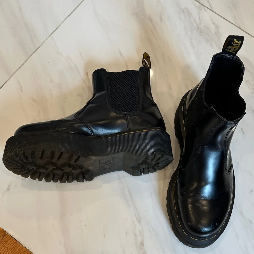 Dr. Martens Black Platform Chelsea Boots with Yellow Stitching - Picture 6 of 6